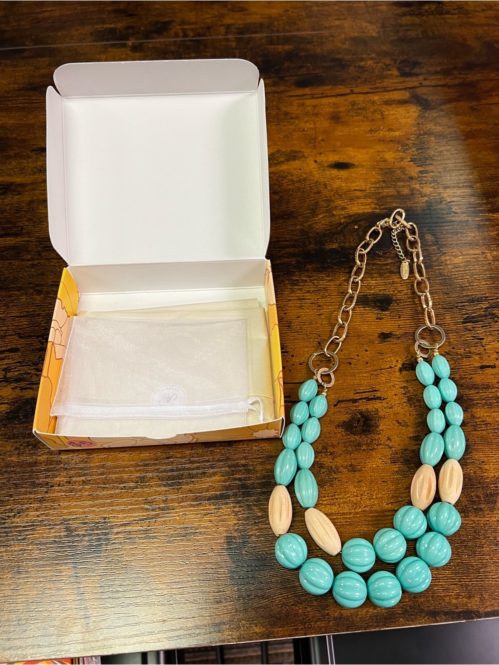 Plunder Turquoise and Beige Triple-Strand Beaded Necklace